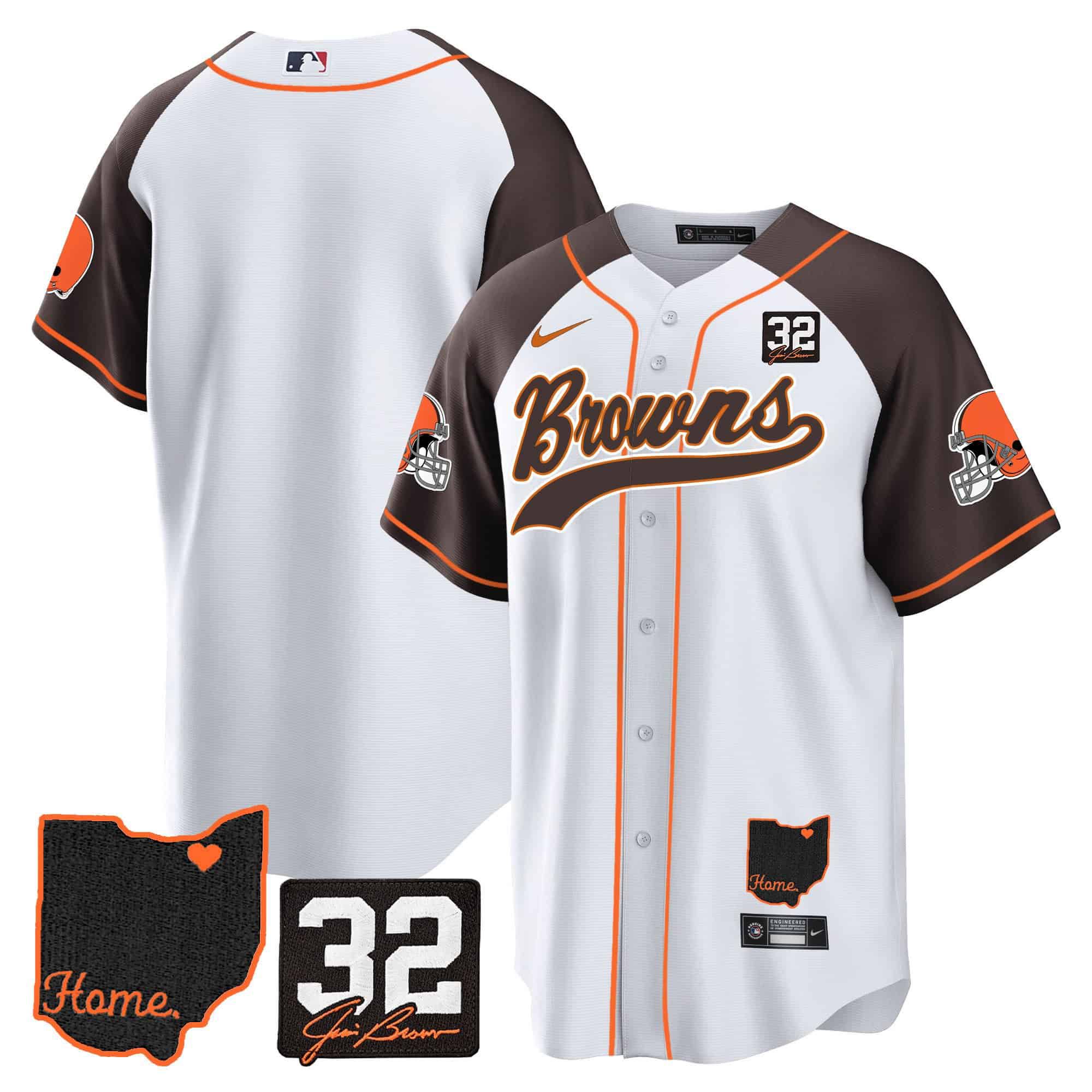 Men Cleveland Browns Blank White Memorial Home Patch Baseball 2024 Nike NFL Jersey style 1